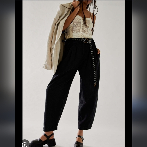 Free People Black Pants with Chain Belt - Picture 1 of 4